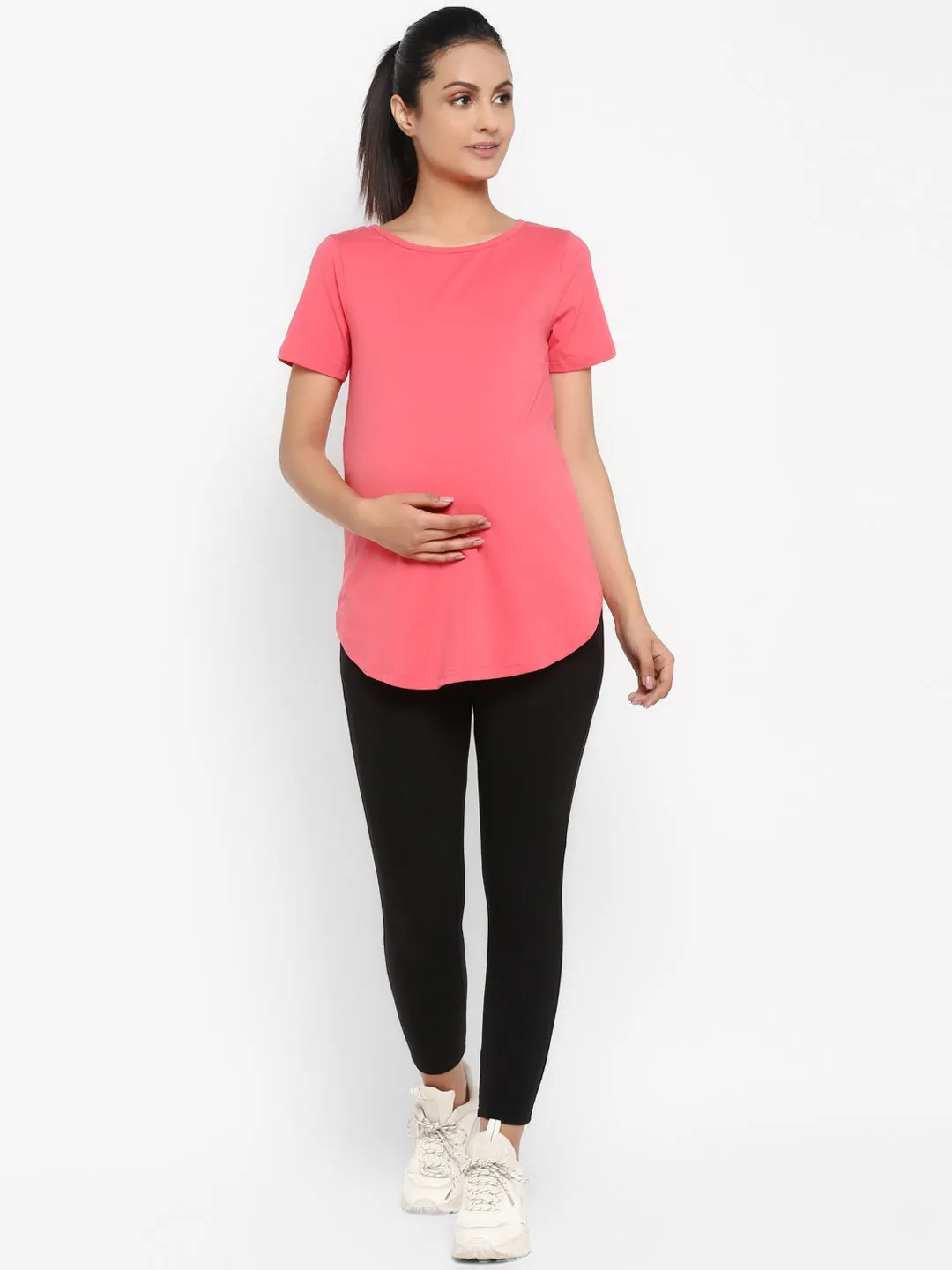 2pc. Maternity UnderBelly Leggings + T-Shirt - Peach