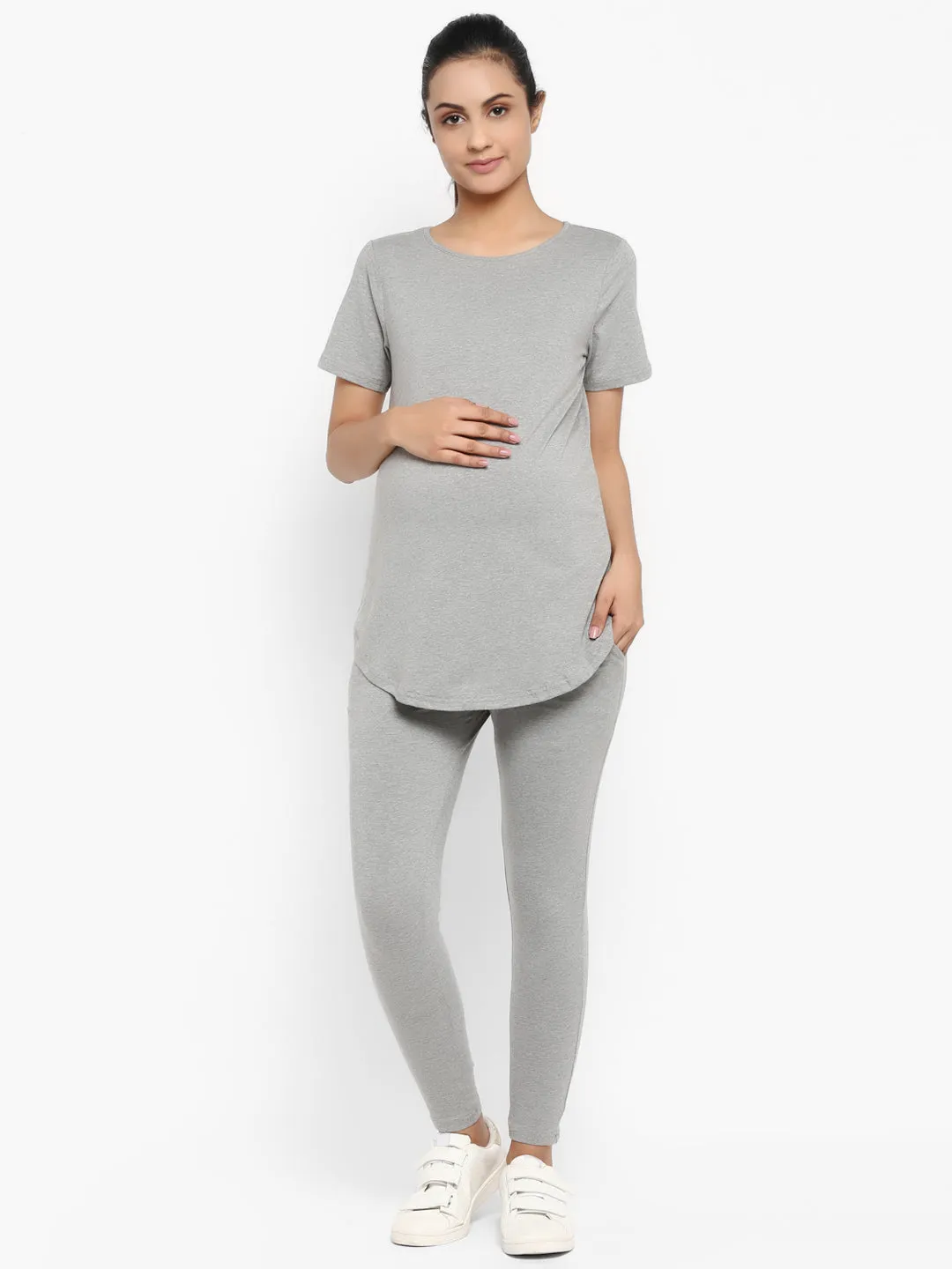 2pc. Maternity UnderBelly Leggings + T-Shirt - Peach