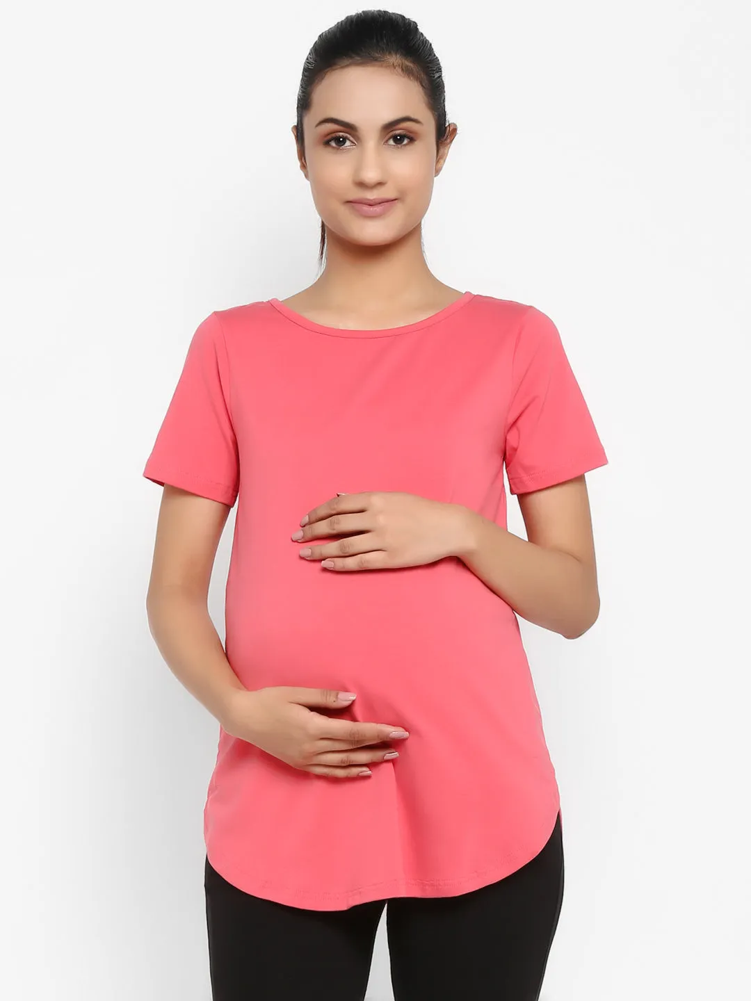 2pc. Maternity UnderBelly Leggings + T-Shirt - Peach