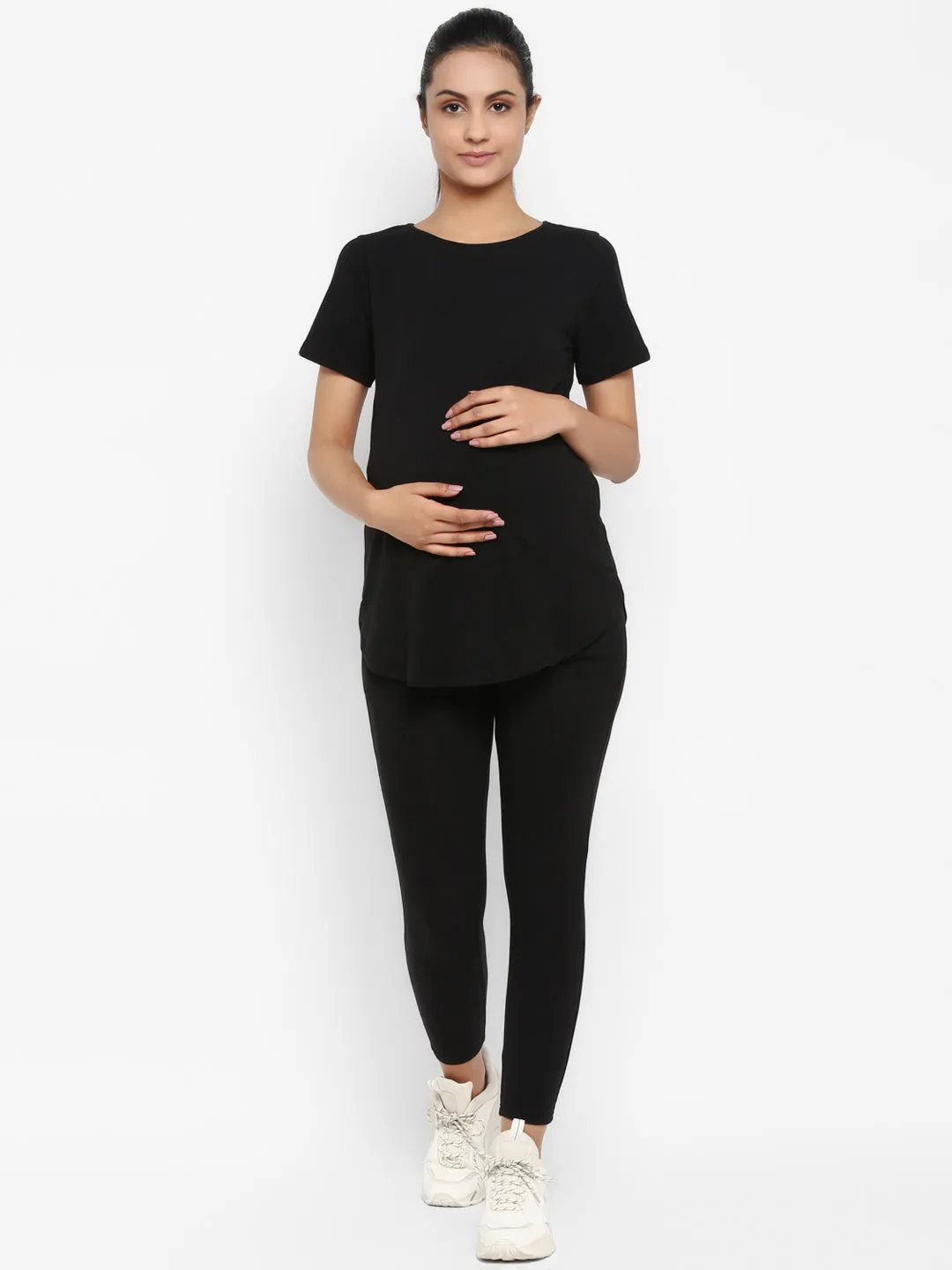 2pc. Maternity UnderBelly Leggings + T-Shirt - Peach