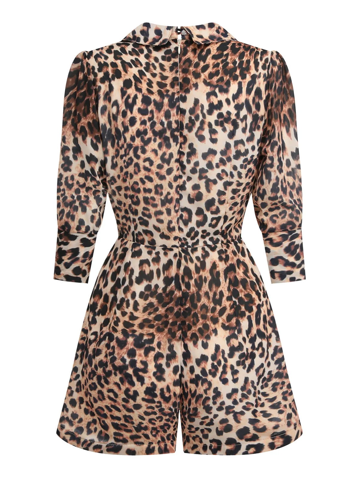 2PCS Leopard Lapel Romper & Khaki Skirt