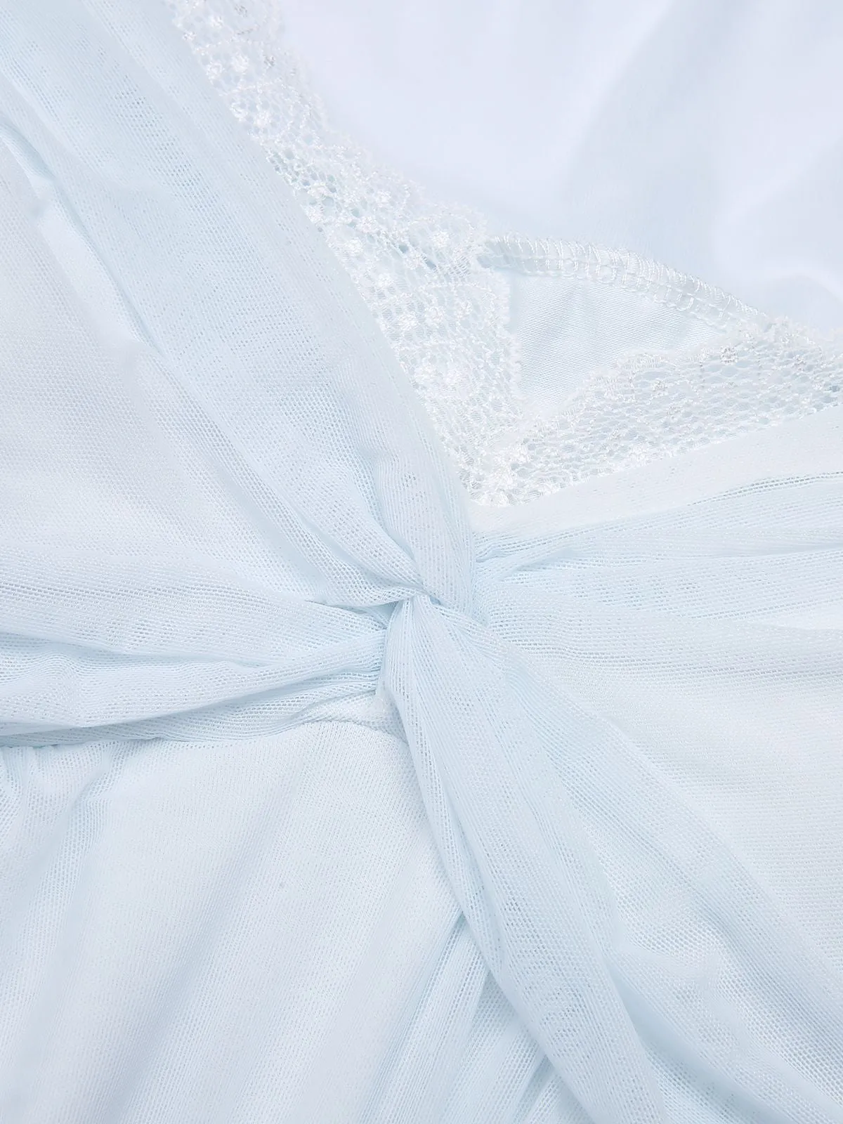 2PCS Light Blue 1940s Knot Lace Sleepwear