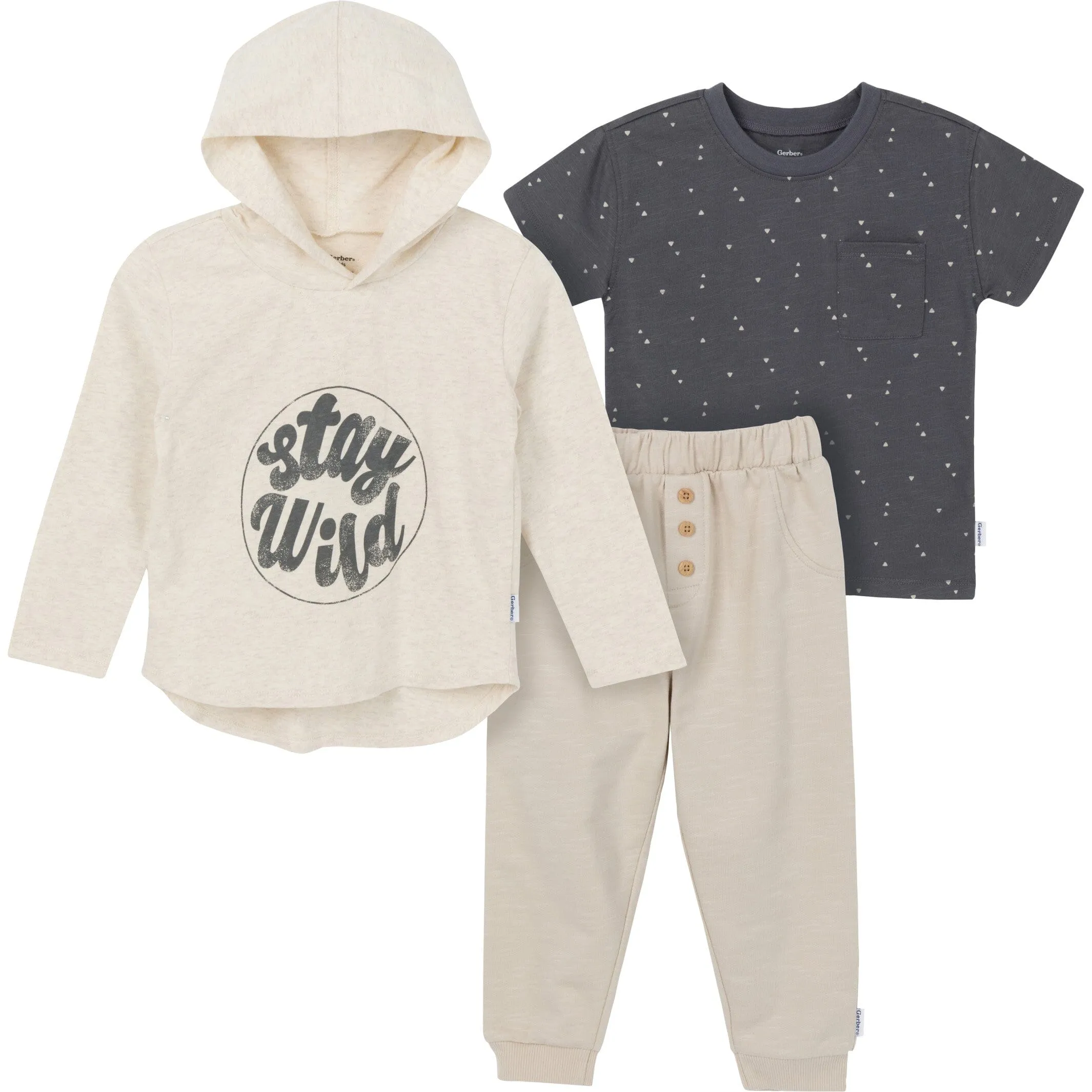 3-Piece Toddler Boys Stay Wild Tee, Hooded Top and Joggers Set