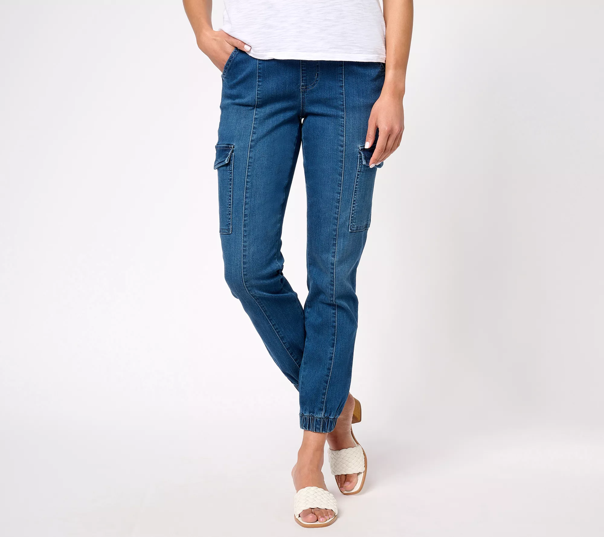 "As Is" Belle by Kim Gravel Tall TripleLuxe Denim Cargo Ankle Joggers