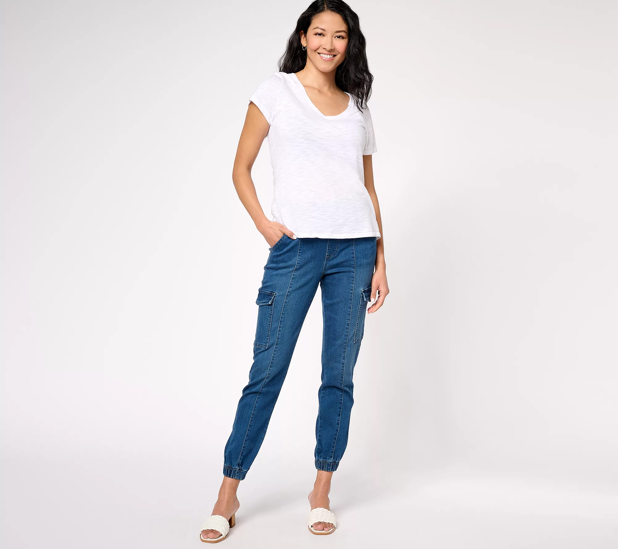 "As Is" Belle by Kim Gravel Tall TripleLuxe Denim Cargo Ankle Joggers