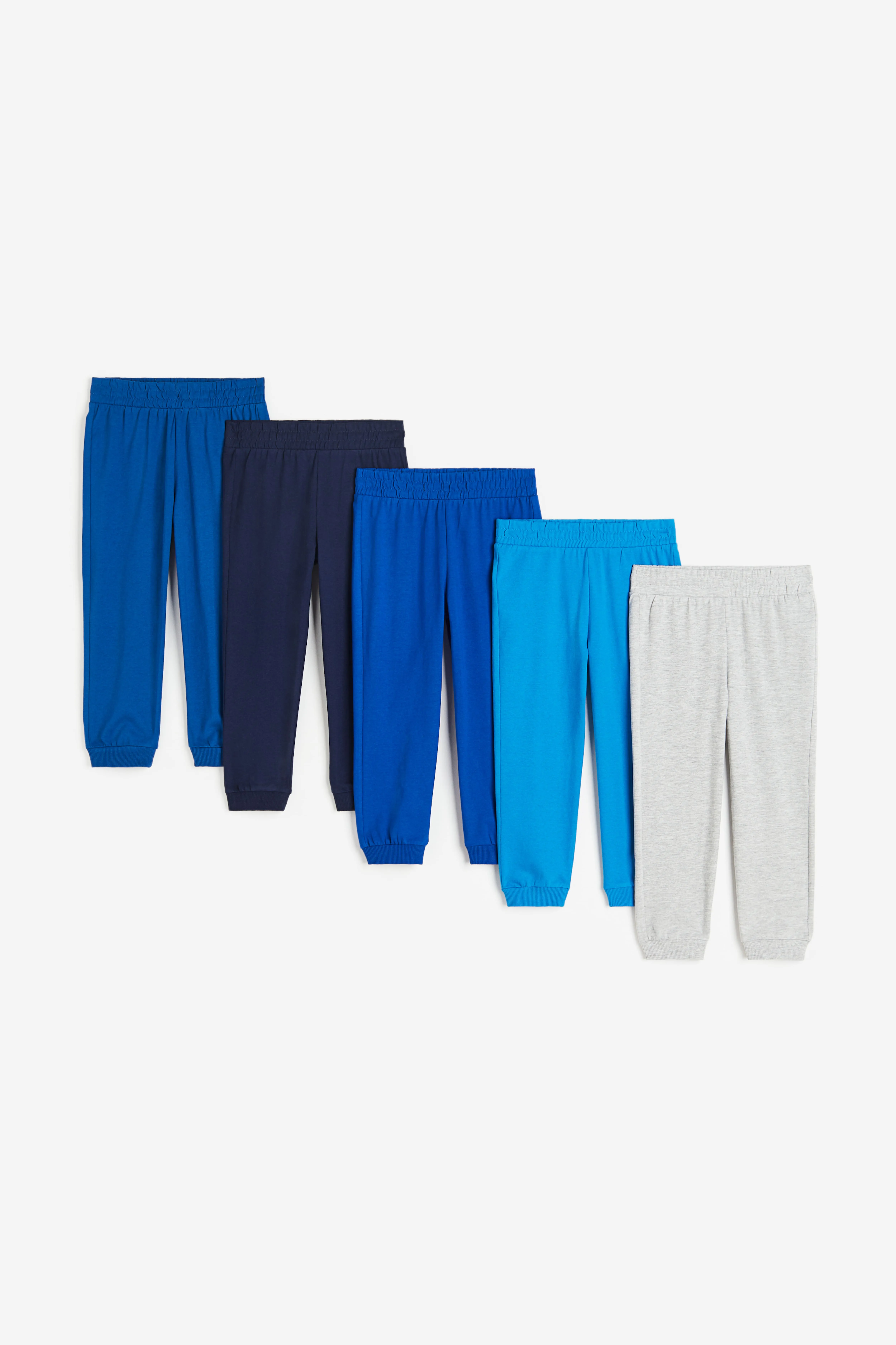 5-pack cotton jersey joggers - Regular waist - Long - Bright blue/Navy blue - Kids | H&M GB