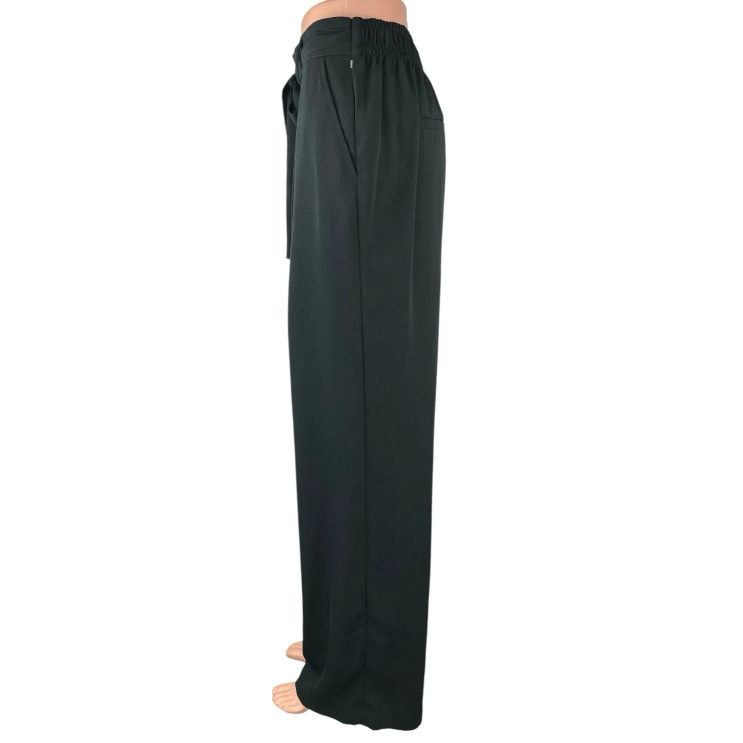 A New Day Women's Black Straight Wide Leg High Rise Tie Waist Trousers Pants S