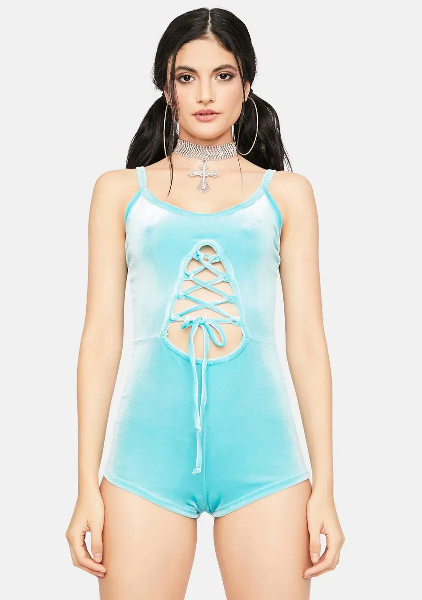 Aqua Changing Perspectives  Velour Lace Up Romper-