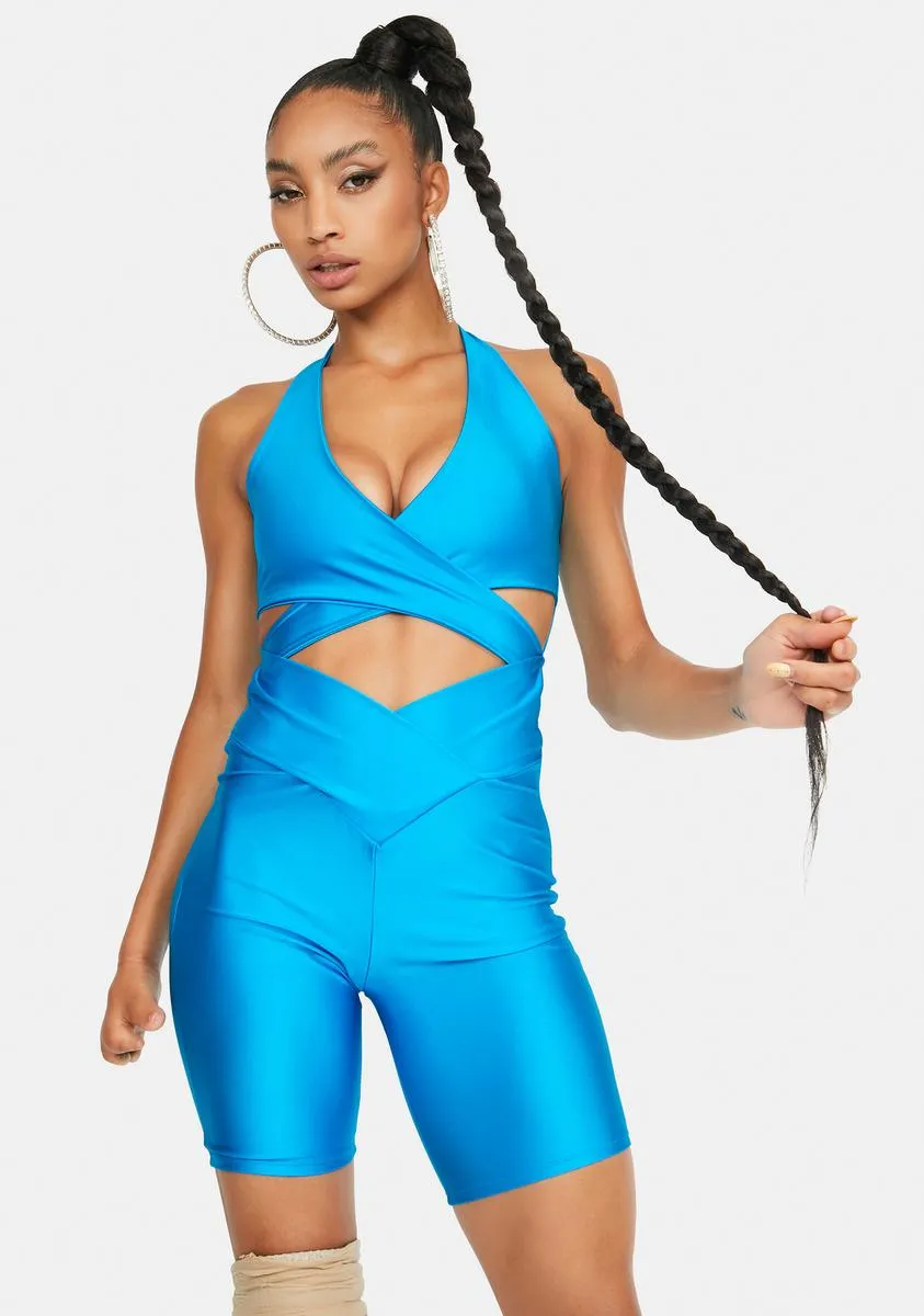 Aqua Electric Twist Criss Cross Romper-