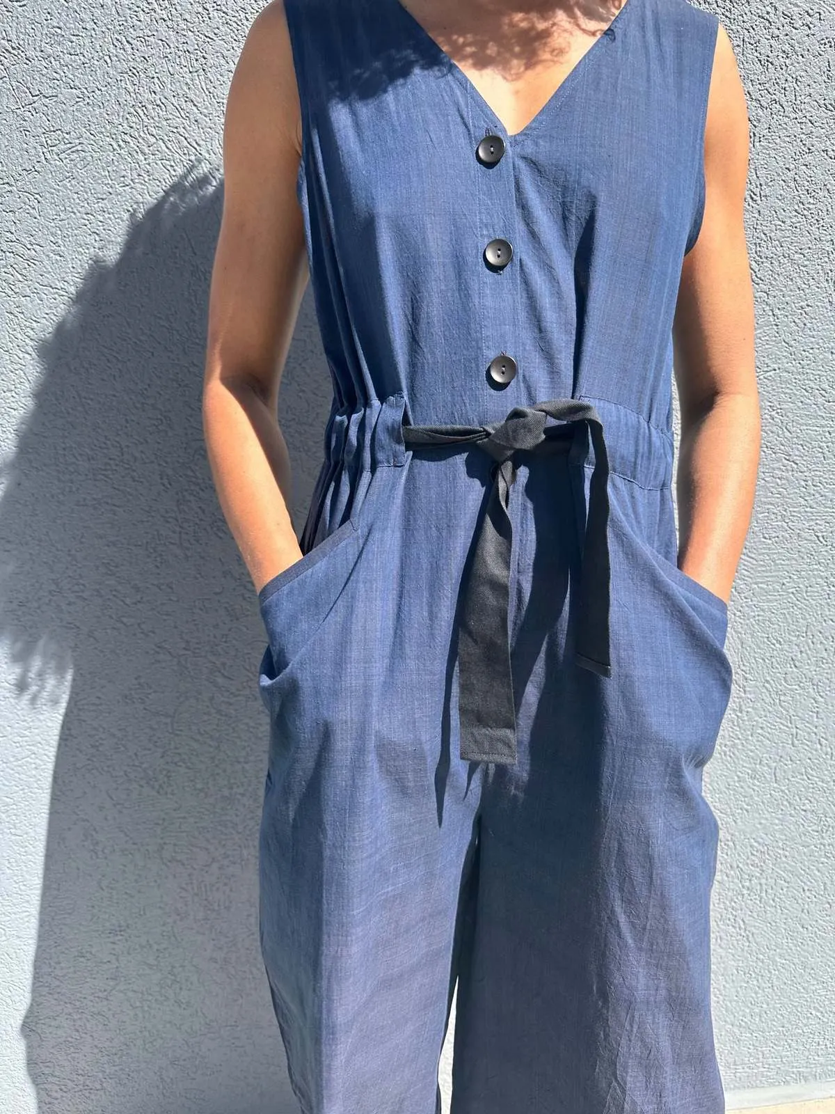 Ariel Romper - deep indigo grid