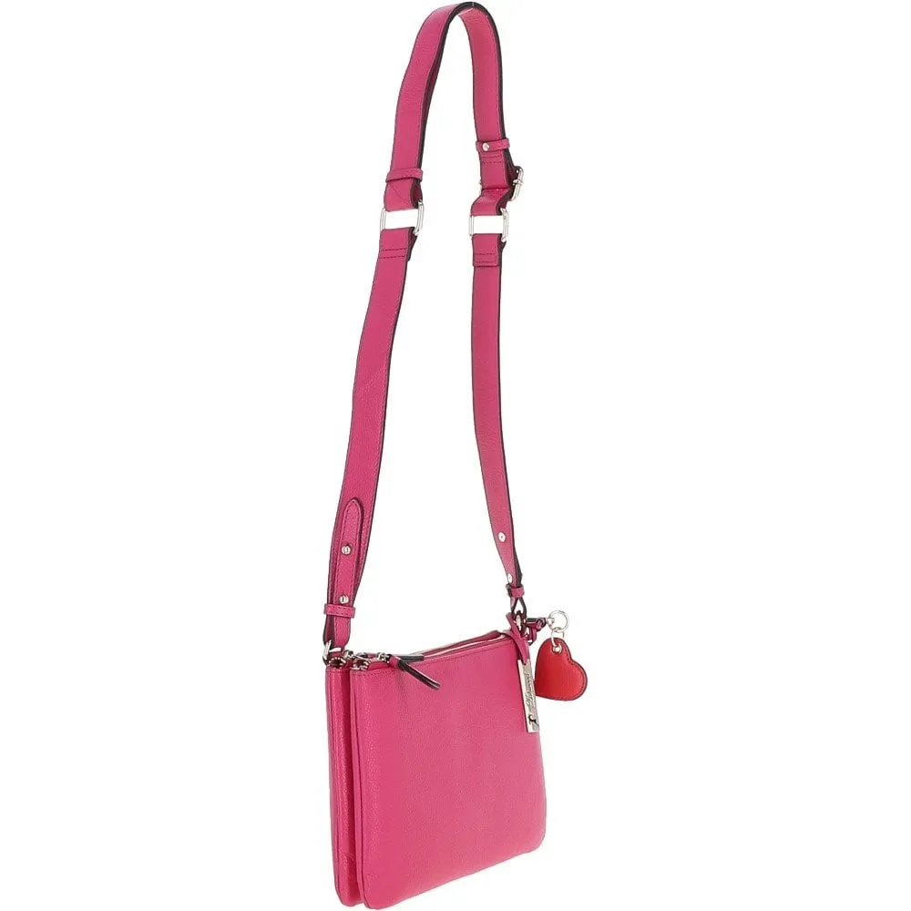 Ashwood Ladies Two Sections Leather Shoulder Bag Raspberry: J-18