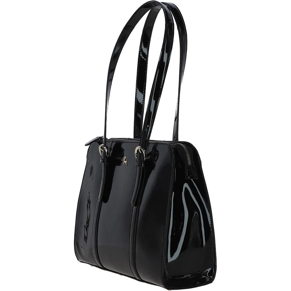 Ashwood Zip Top Patent Leather Handbag Black: A4 Buckle