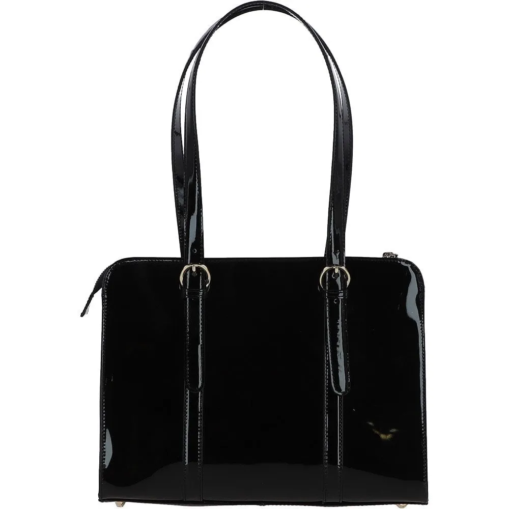 Ashwood Zip Top Patent Leather Handbag Black: A4 Buckle