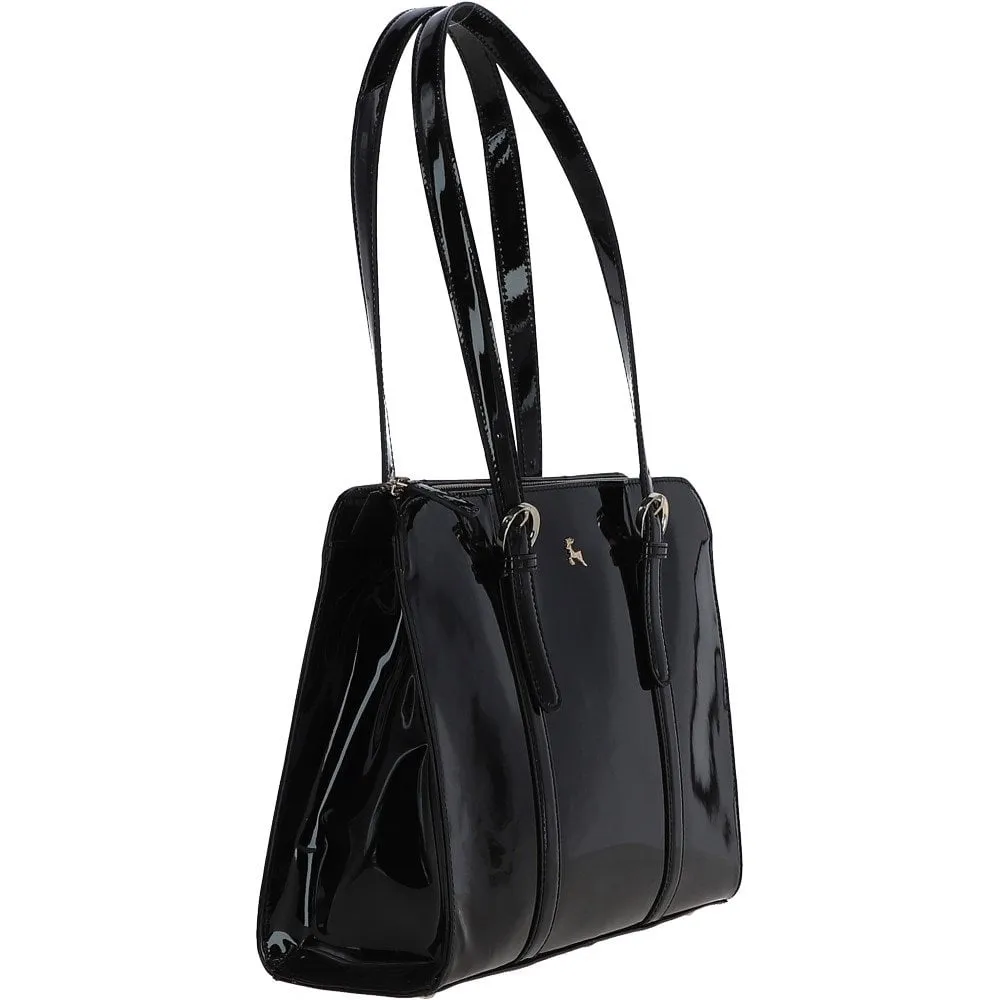 Ashwood Zip Top Patent Leather Handbag Black: A4 Buckle