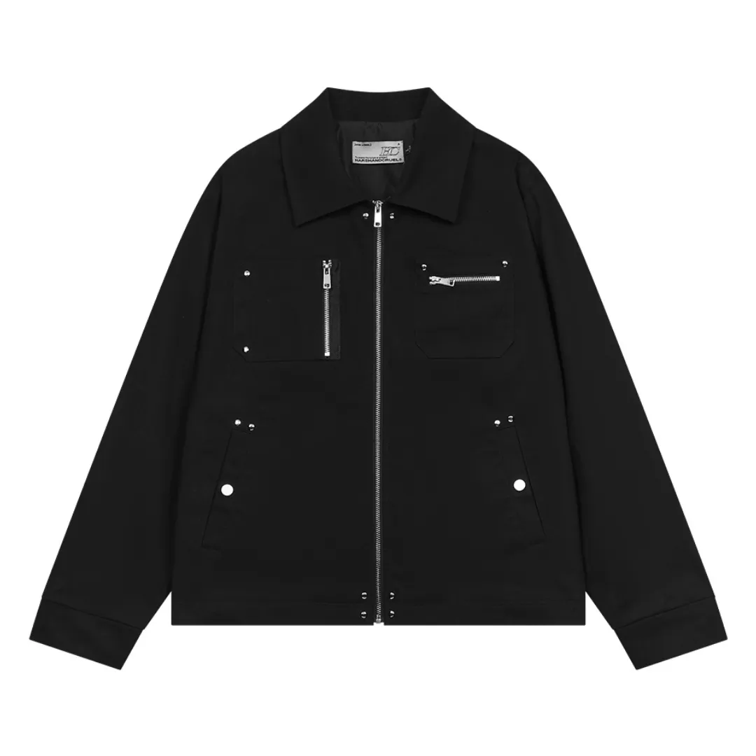 Asymmetrical Pockets Zipper Buttons Jacket