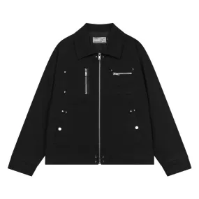 Asymmetrical Pockets Zipper Buttons Jacket