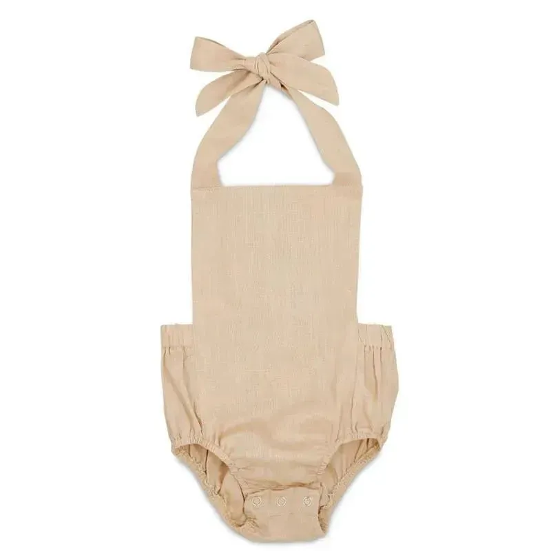 Babe Basics - Linen Baby Romper, Oatmeal