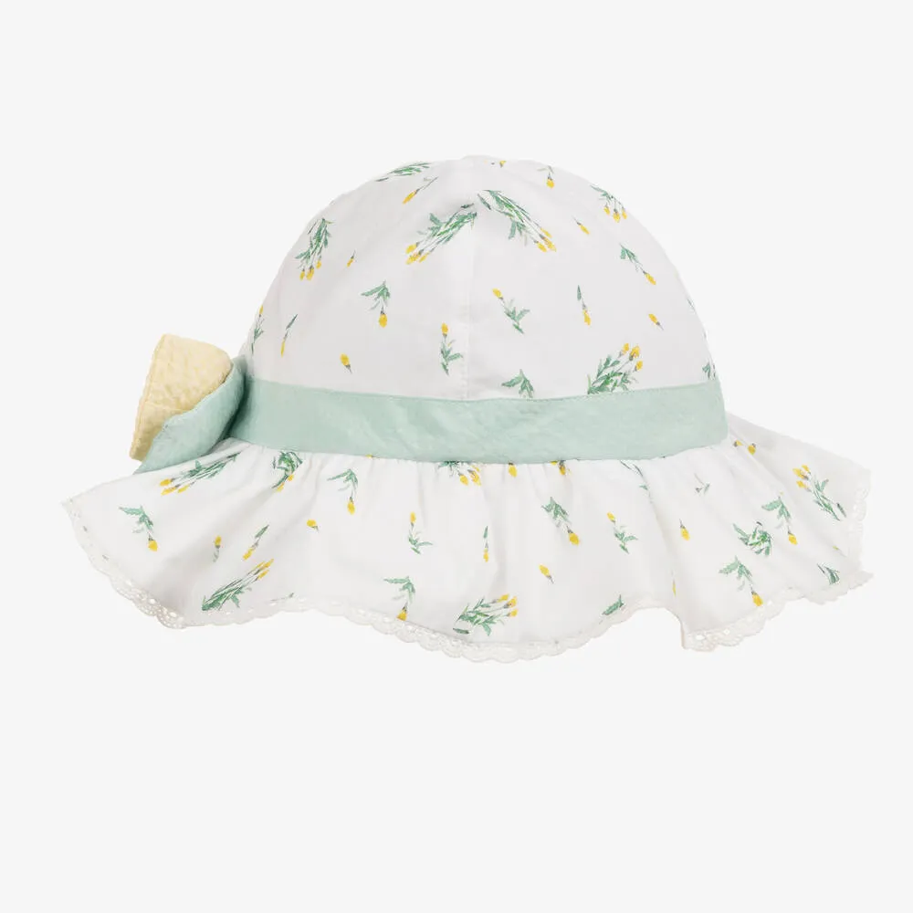 Baby Girls White Floral Cotton Hat