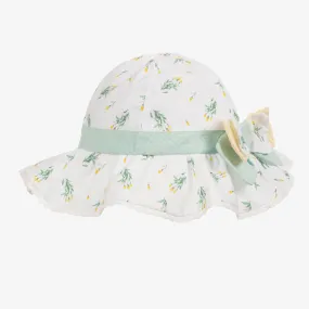 Baby Girls White Floral Cotton Hat