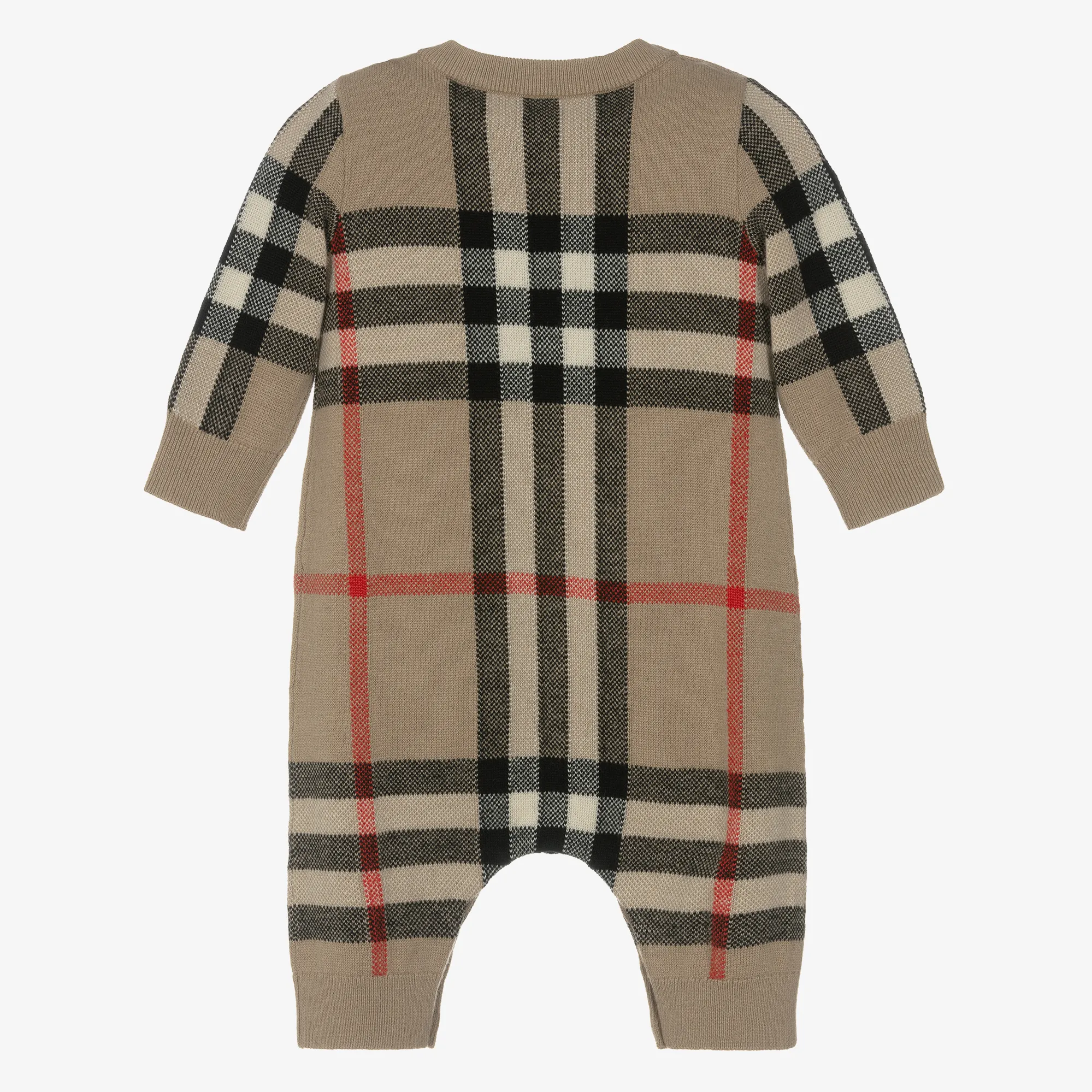 Beige Check Wool & Cashmere Baby Romper