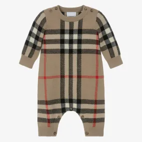 Beige Check Wool & Cashmere Baby Romper