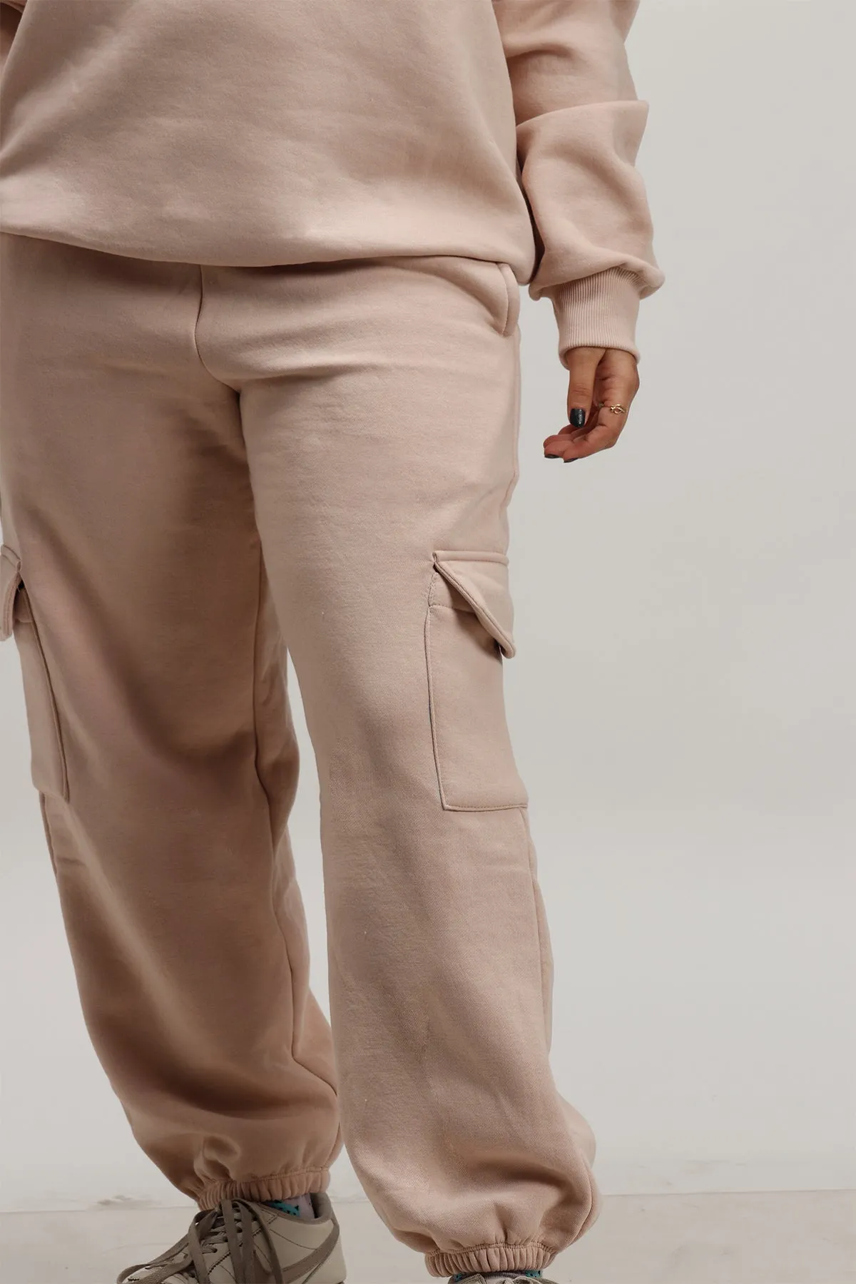 Beige (Half Zip) Sweatshirt+ Cargo Joggers Co-ord Set