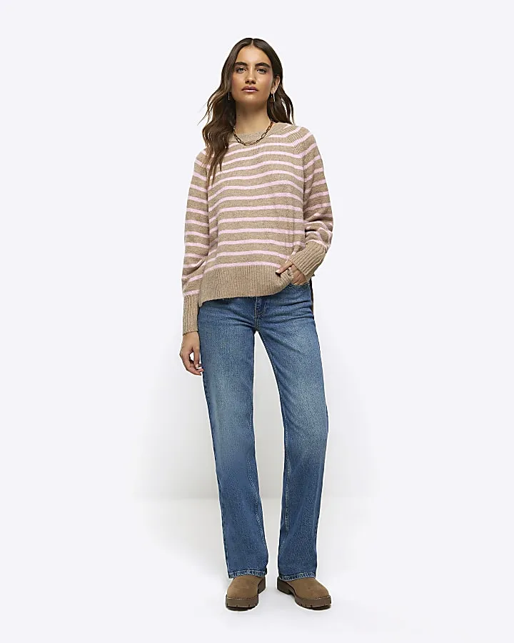 Beige knitted stripe jumper