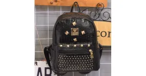 Black Patent Gold Metal Studs Punk Rock Mini Backpack Bag