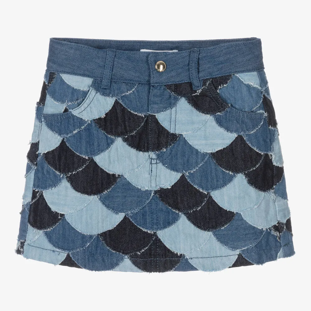 Blue Denim Patchwork Skirt