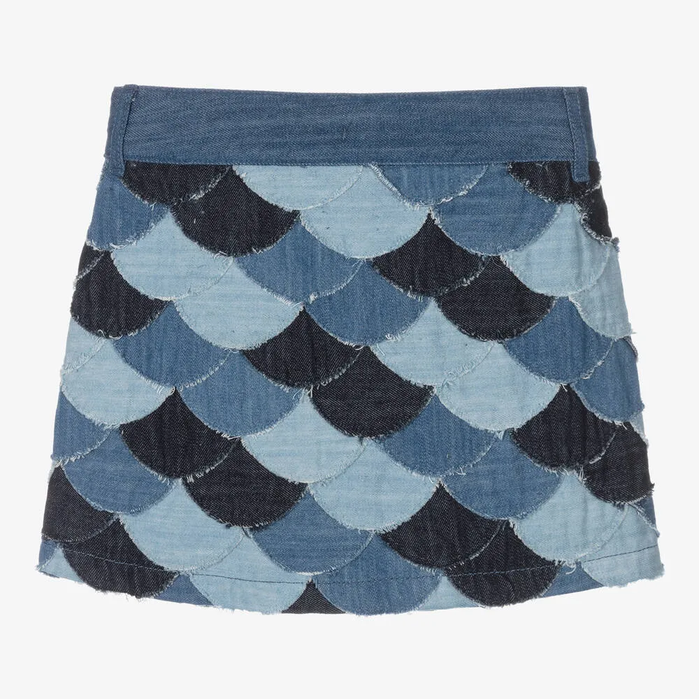 Blue Denim Patchwork Skirt