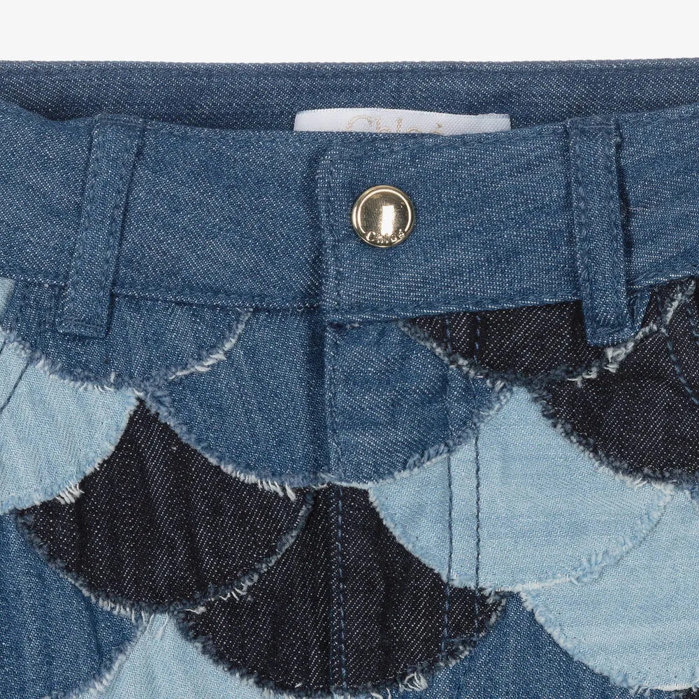 Blue Denim Patchwork Skirt