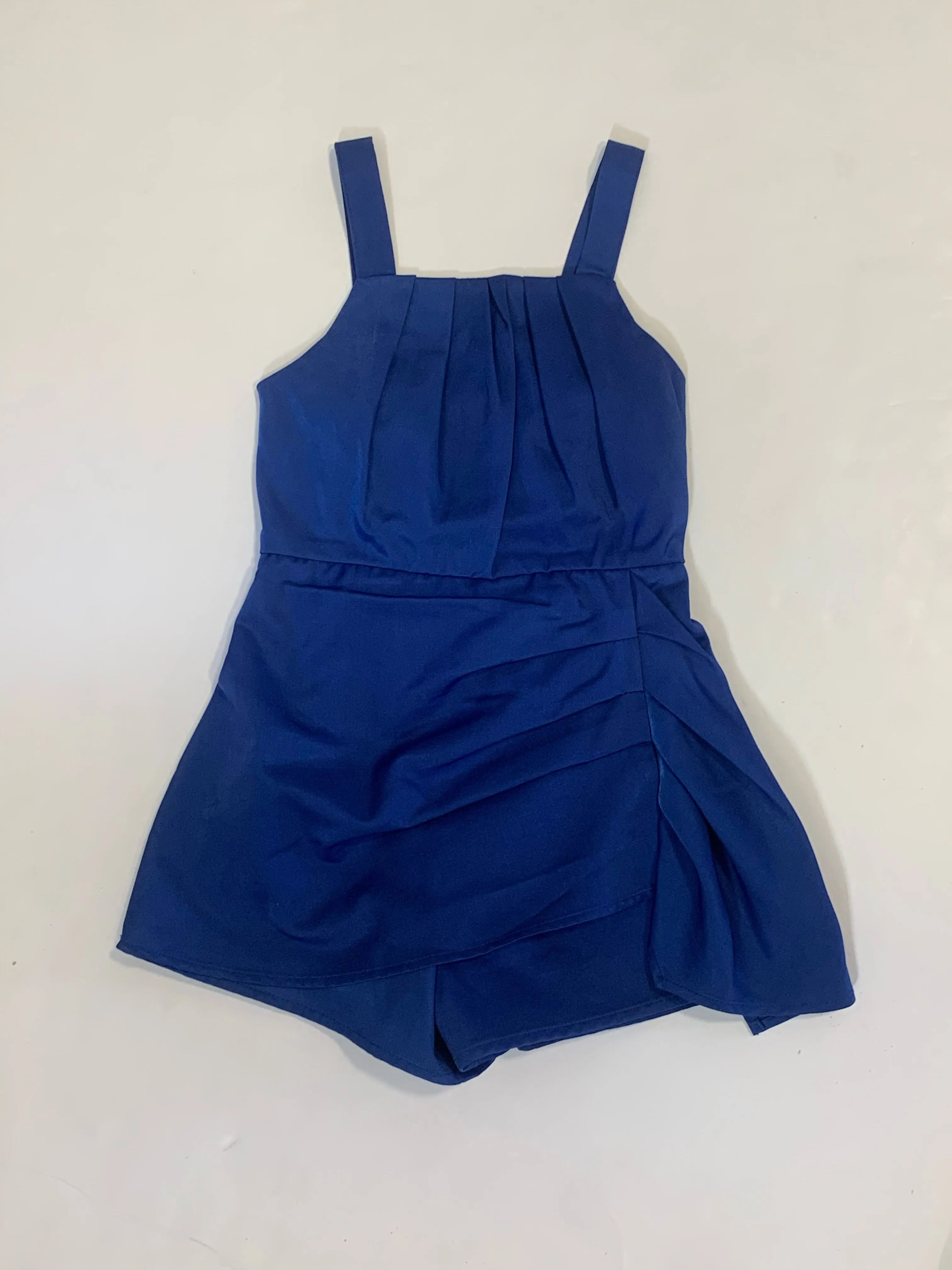 Blue Gathered Mock Wrap Romper