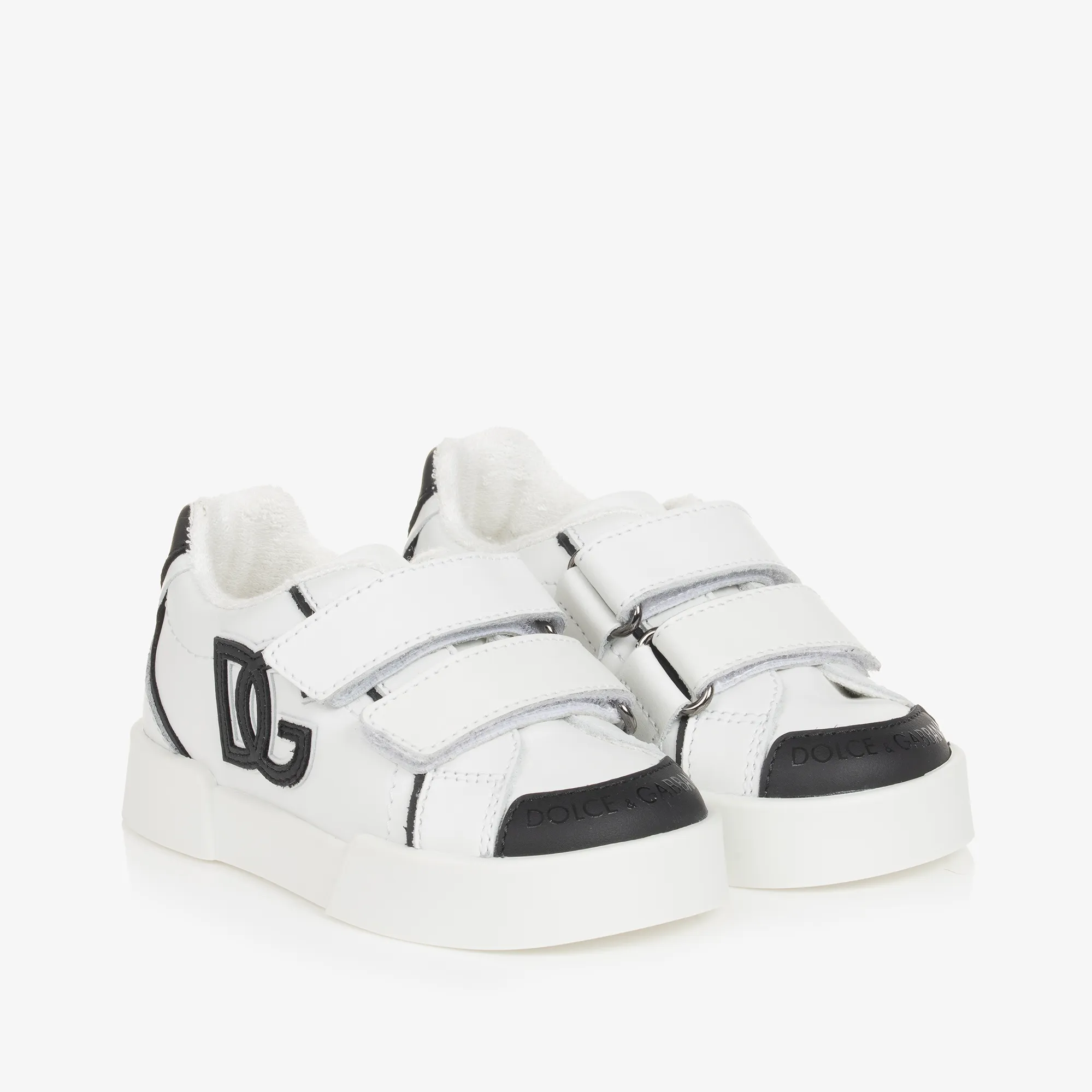 Boys White & Black Leather DG Trainers