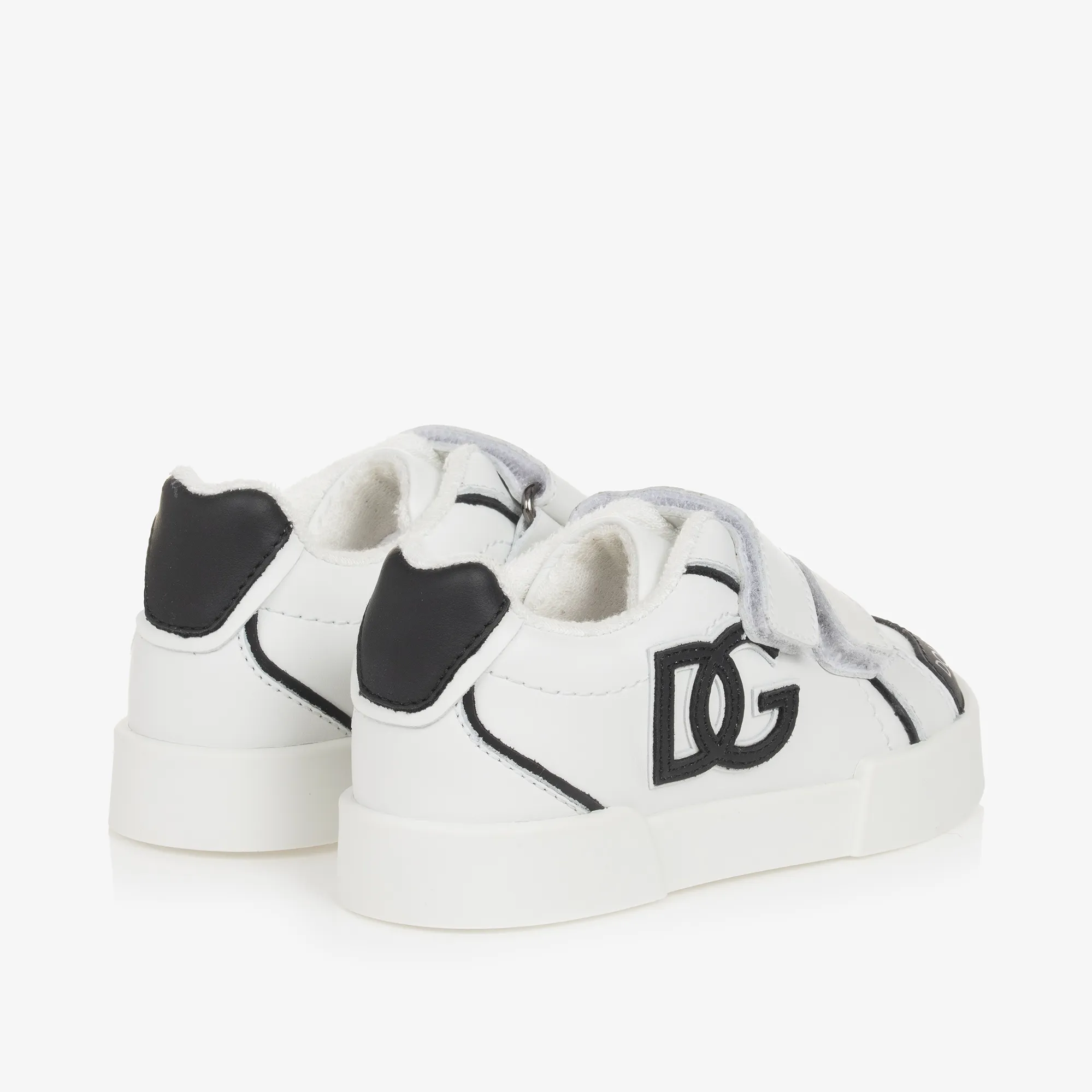 Boys White & Black Leather DG Trainers