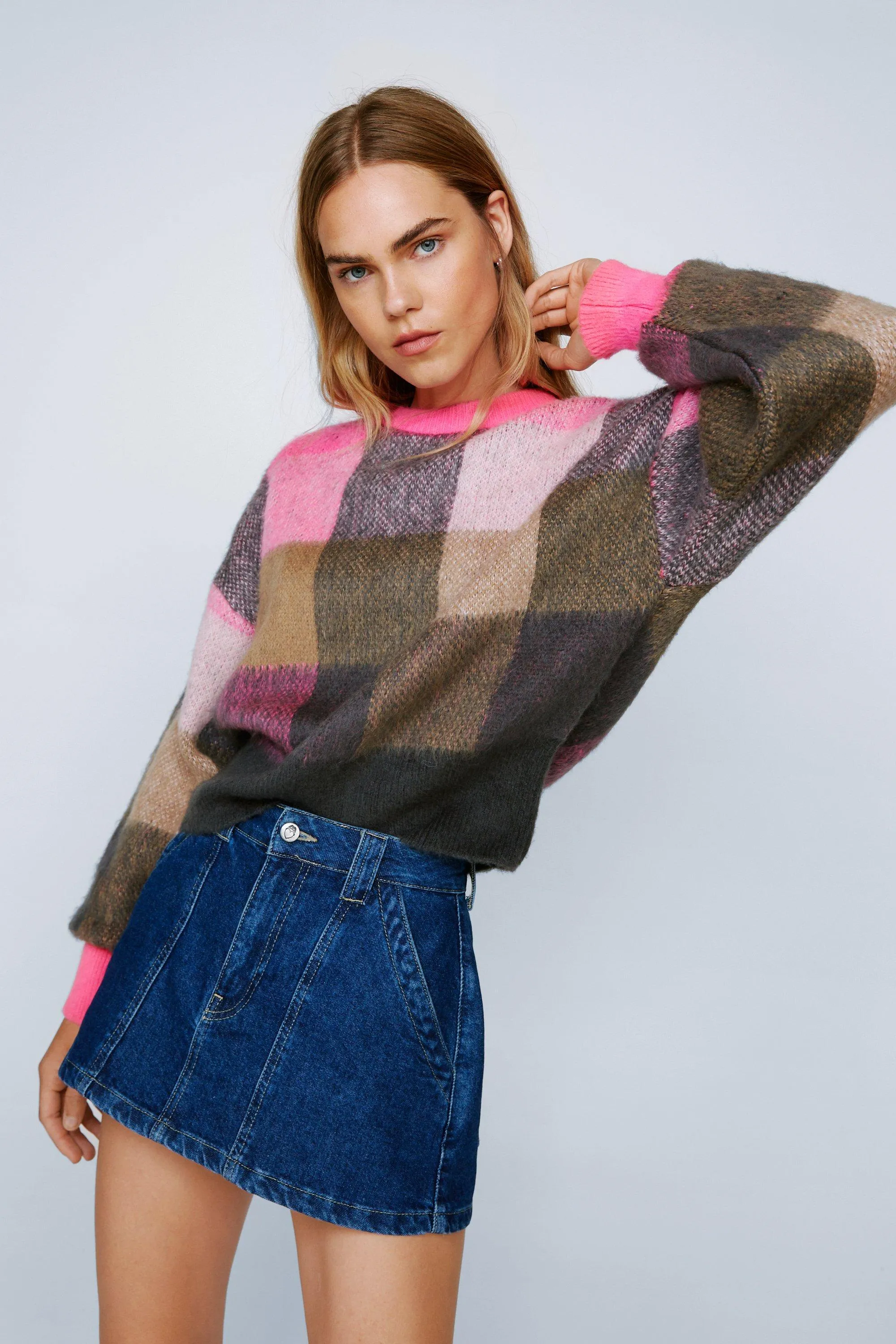 Brushed Knit Check Print Jumper