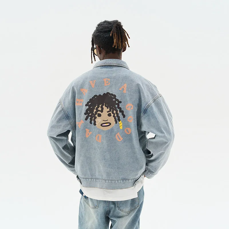 Cartoon Face Printed Denim jacket