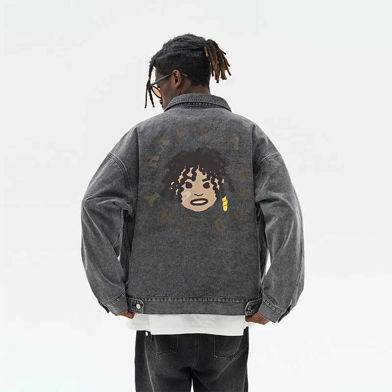 Cartoon Face Printed Denim jacket