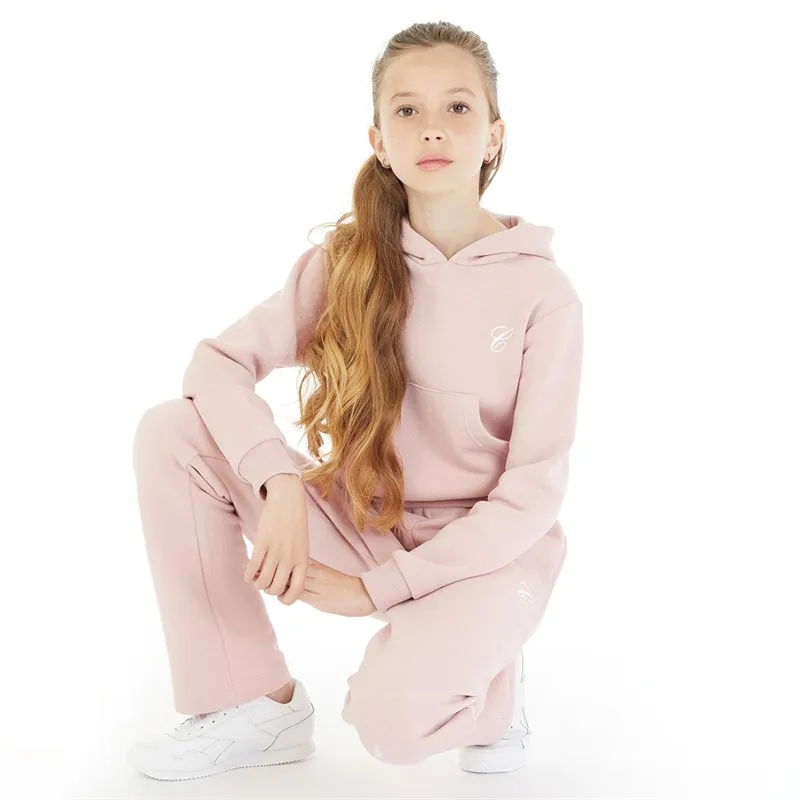 Closure London Junior Girls Branding Hoodie And Wide Leg Joggers Set Dusty Pink