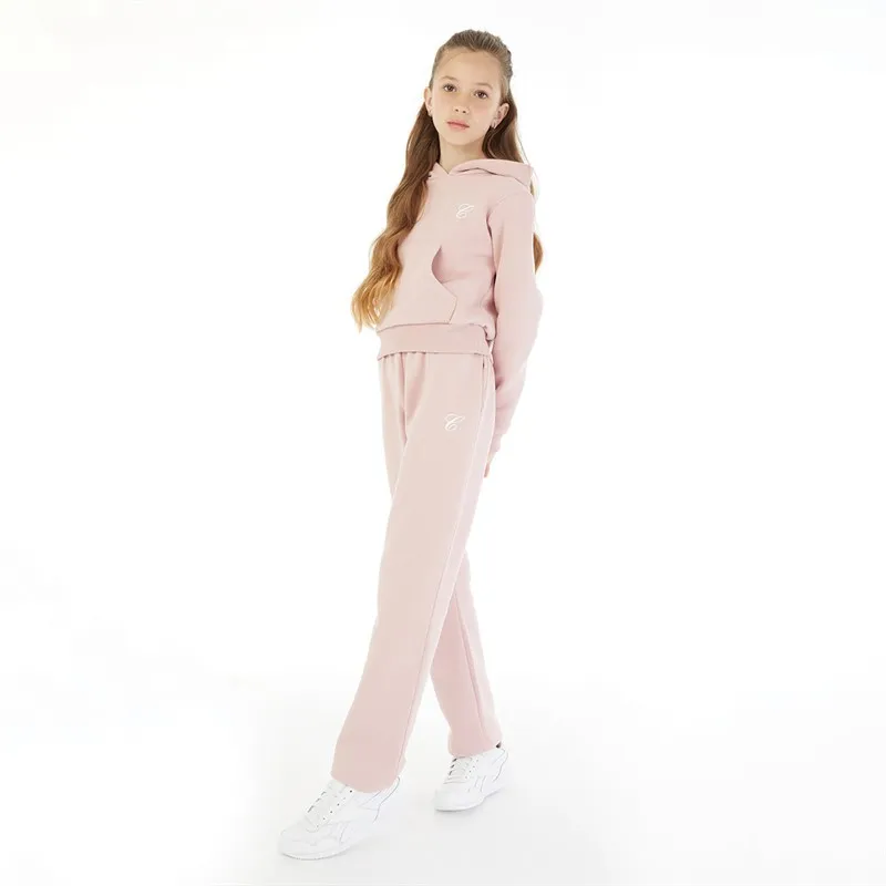 Closure London Junior Girls Branding Hoodie And Wide Leg Joggers Set Dusty Pink