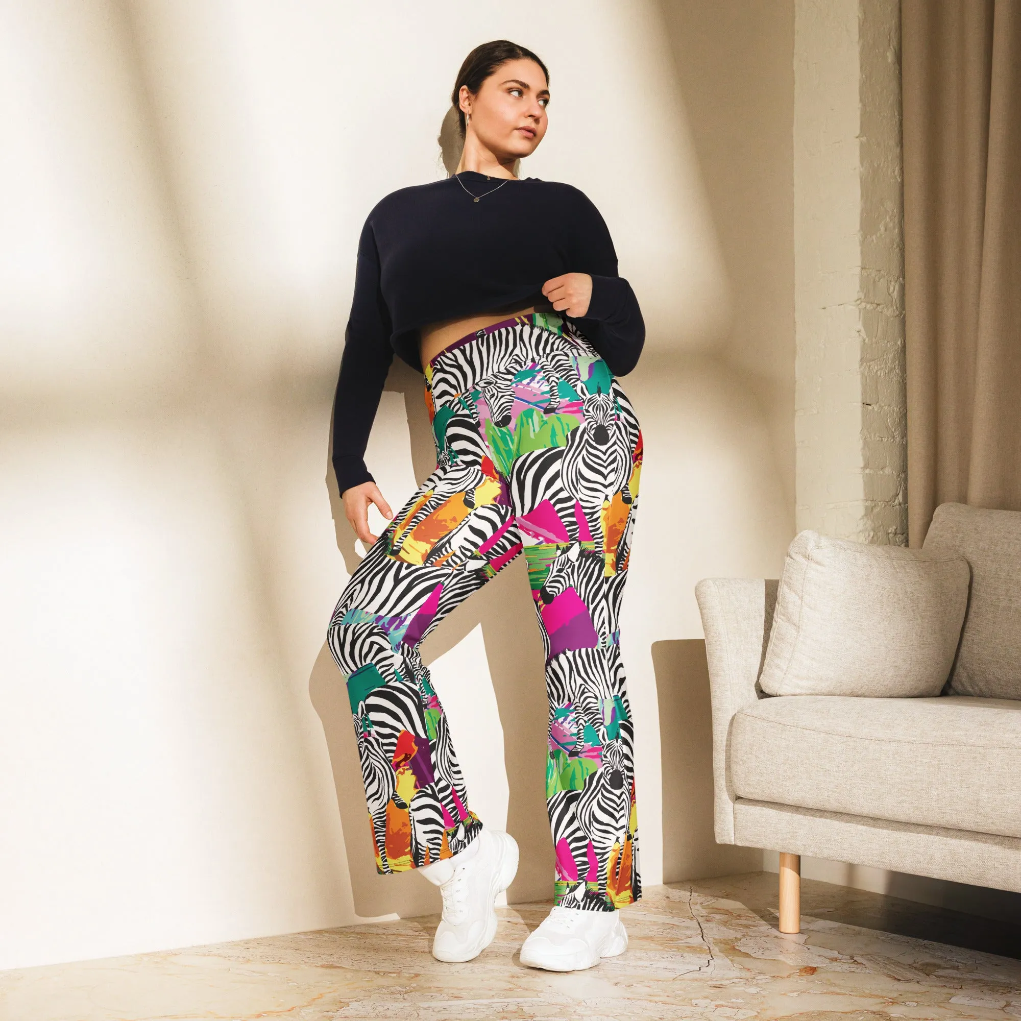 Colorful Zebra Flare Leggings