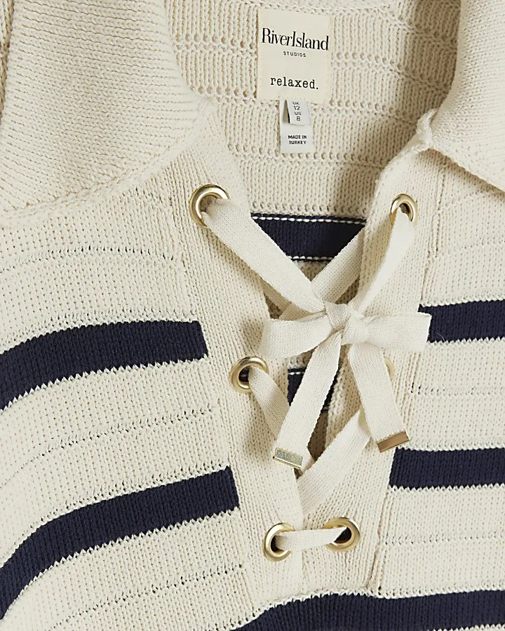 Cream stripe lace up jumper