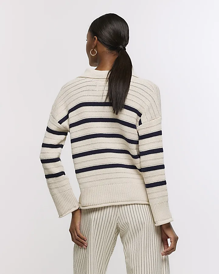 Cream stripe lace up jumper