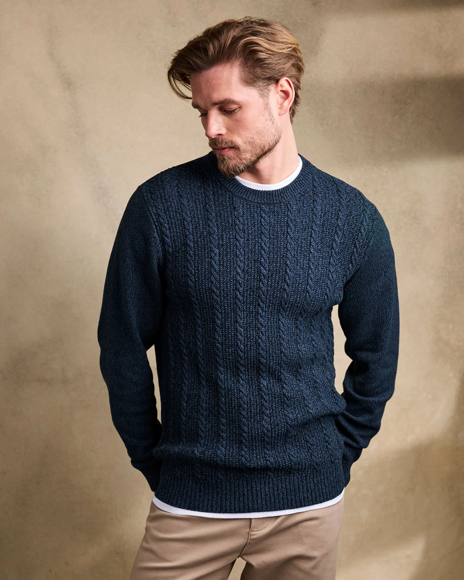 Crew Neck Textured Cable Jumper