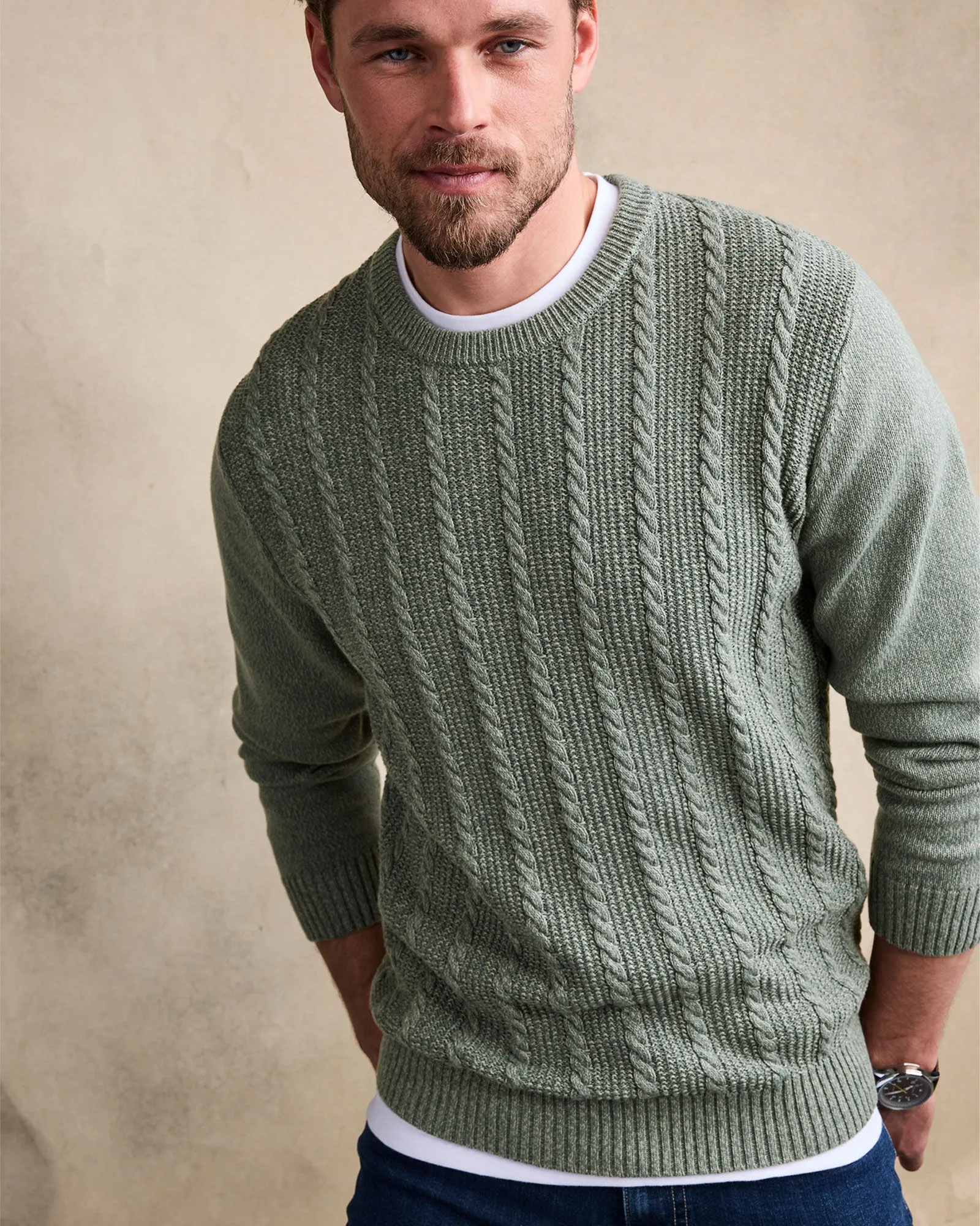 Crew Neck Textured Cable Jumper