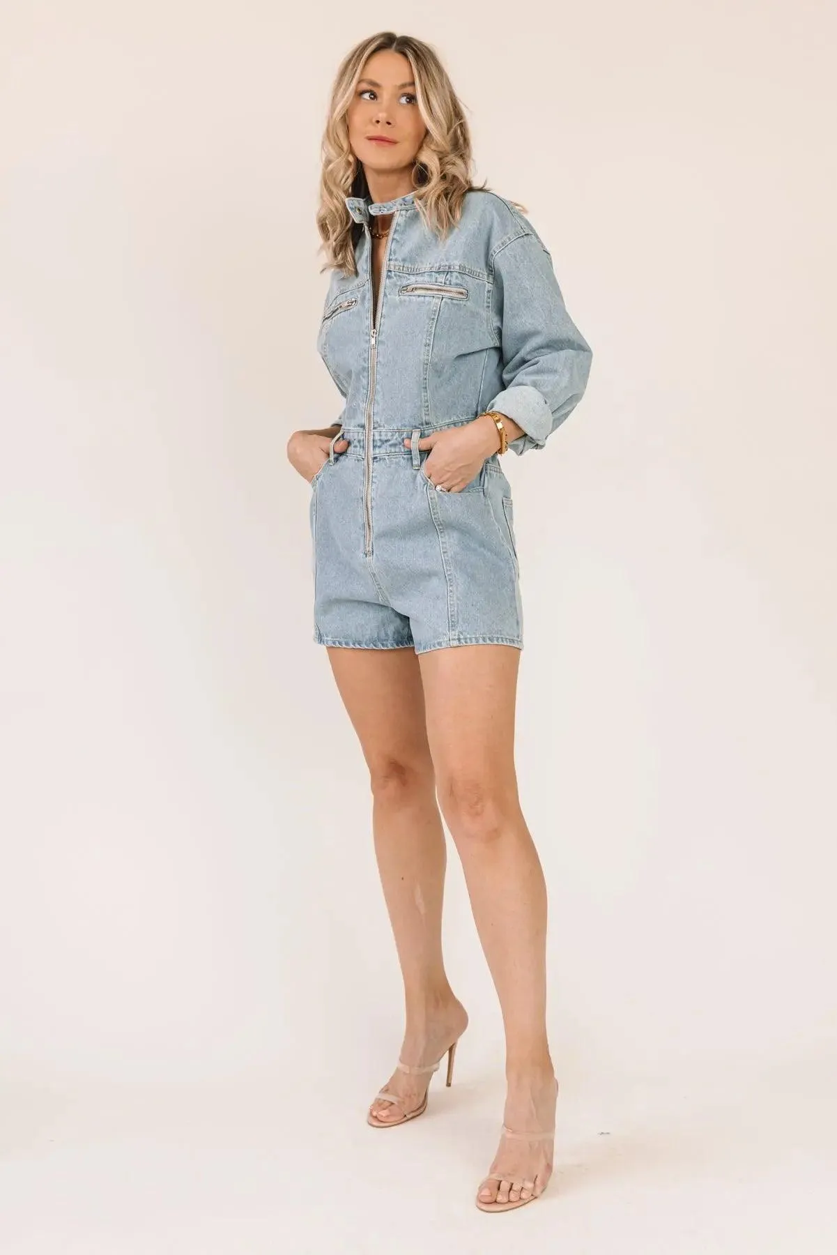 Denim Dreamland Blue Denim Romper - Final Sale