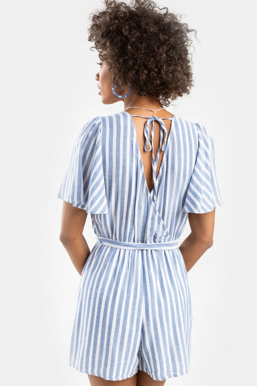 Devin Striped Front Tie Romper