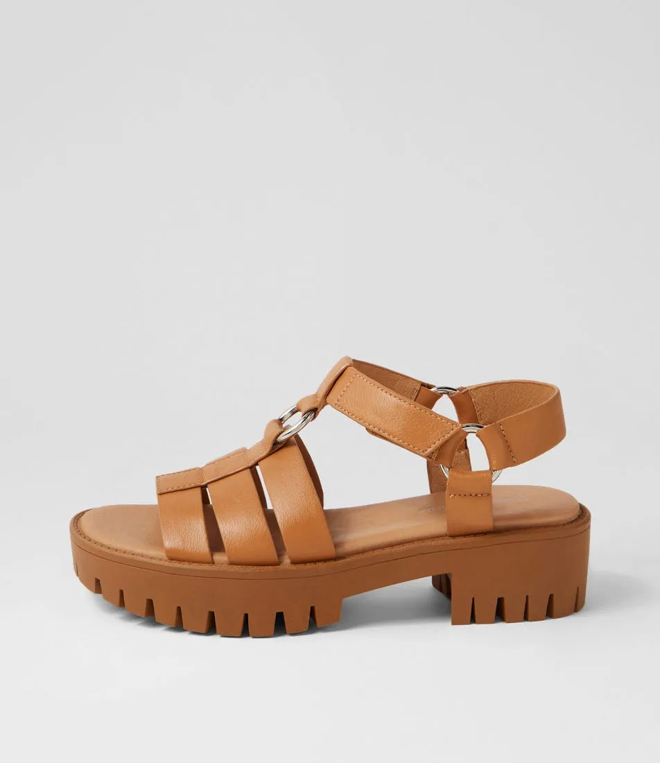 DJANGO & JULIETTE Bethal Dark Tan Toffee Leather Sandals