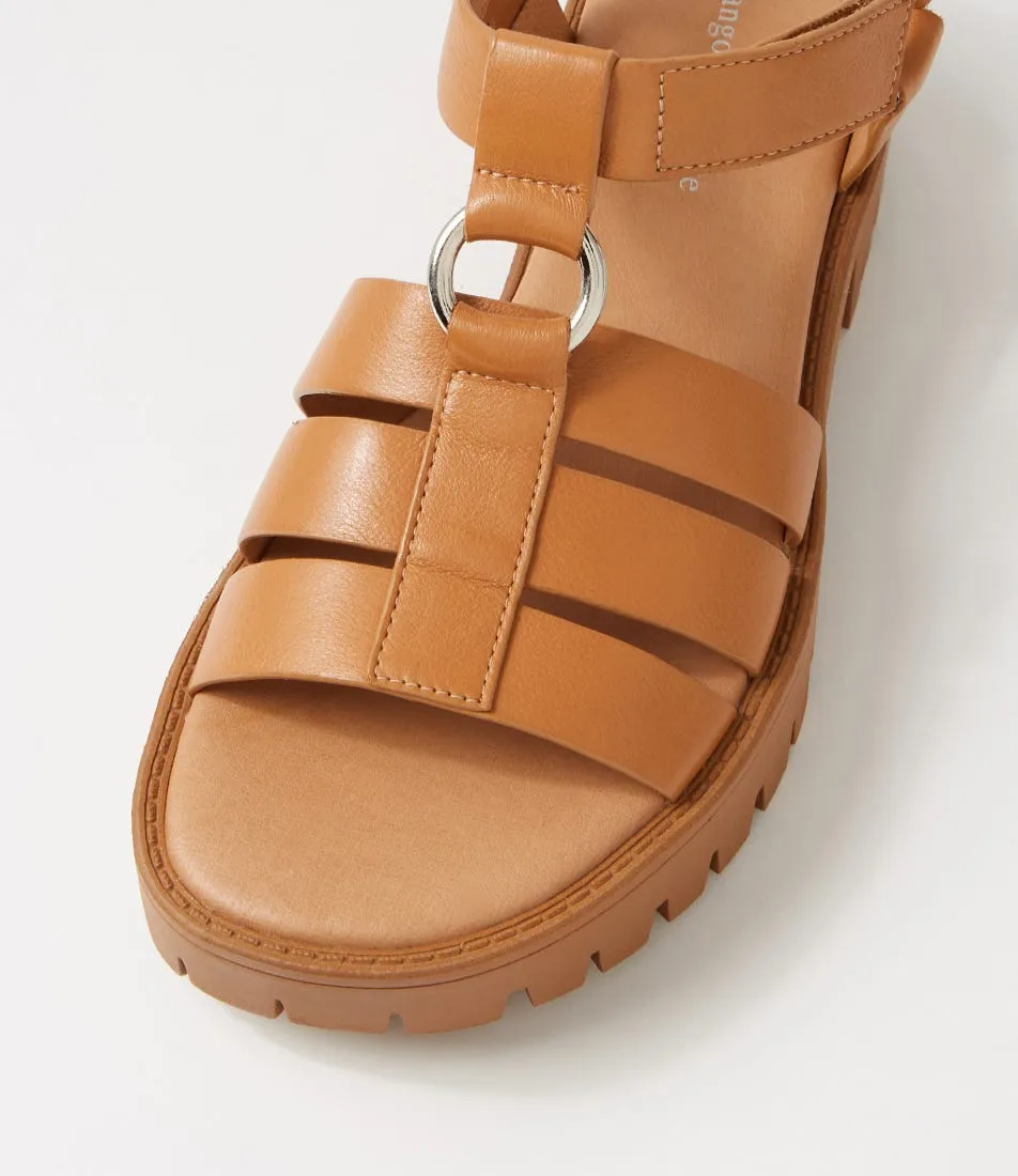 DJANGO & JULIETTE Bethal Dark Tan Toffee Leather Sandals