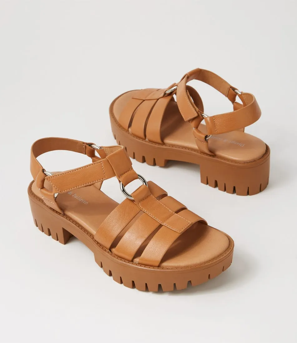 DJANGO & JULIETTE Bethal Dark Tan Toffee Leather Sandals