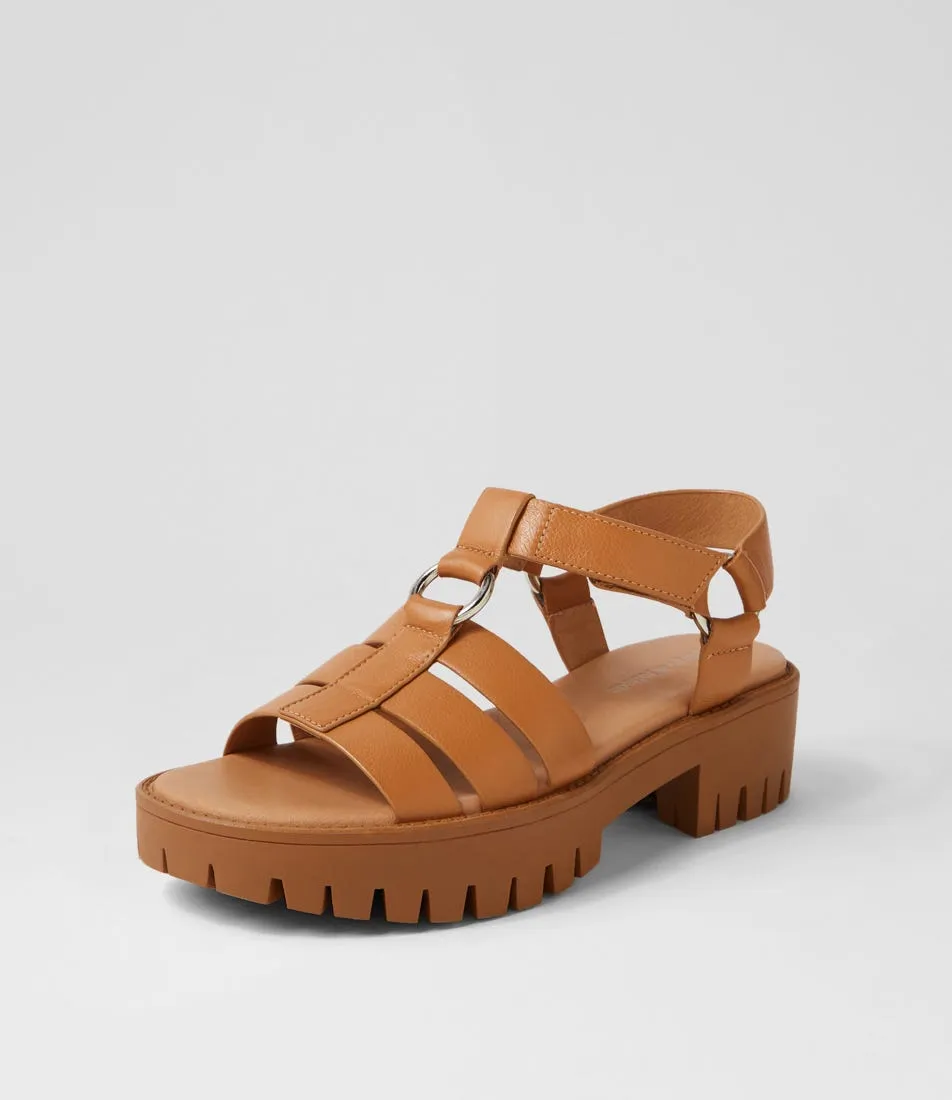 DJANGO & JULIETTE Bethal Dark Tan Toffee Leather Sandals